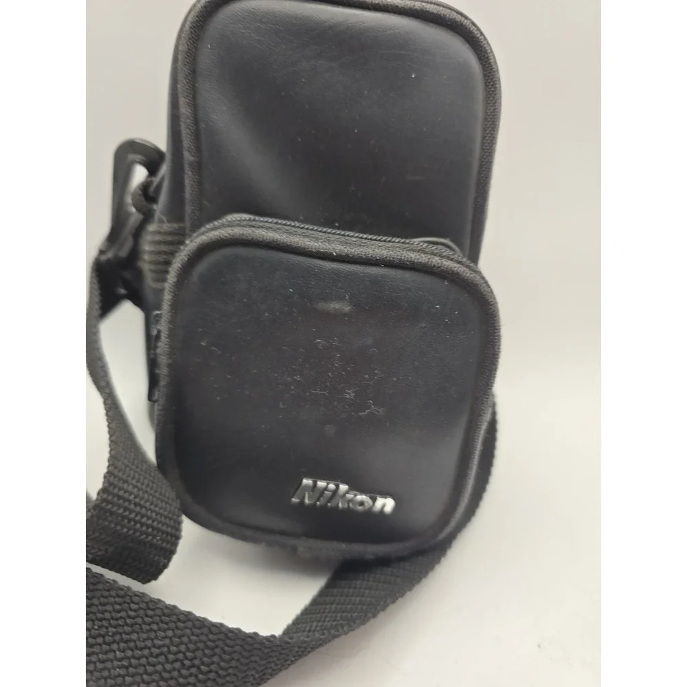 Vtg Nikon Point & Shoot Film Camera Case Bag Black Leather Zip Pouch 2-Pocket